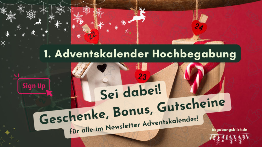 Banner 1. Adventskalender Hochbegabung mit Geschenken, Bonus, Gutscheinen