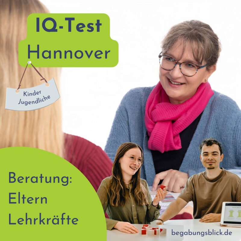 IQ-Test für Kinder und Jugendliche um Stärken zu finden. Intelligenz, Arbeits- und Kontaktverhalten sowie Mindset und Persönlichkeit beurteilen wir auch, um am Nachmittag des Testtages die Eltern gut beraten zu können. An einem anderen Tag beraten wir Lehrkräfte, wie Begabungsförderung im Klassenzimmer stattfinden kann.