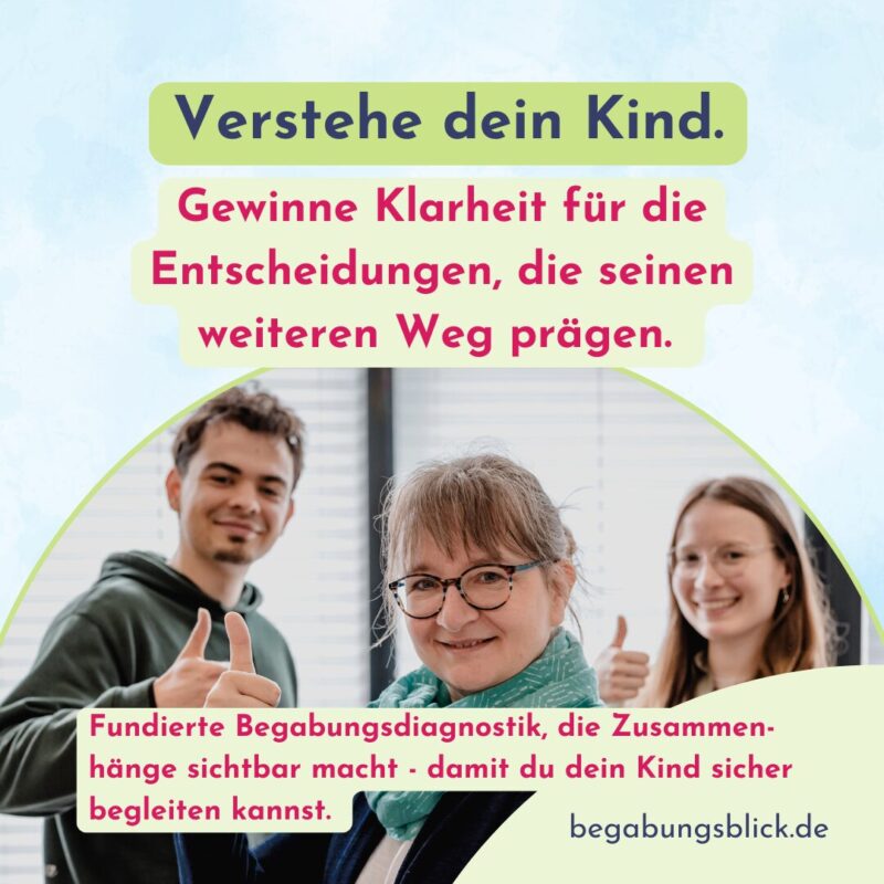 Wir lieben Lösungen für hochbegabte Kinder, damit Lernen, Leistung und Wohlbefinden wieder besser gelingen.